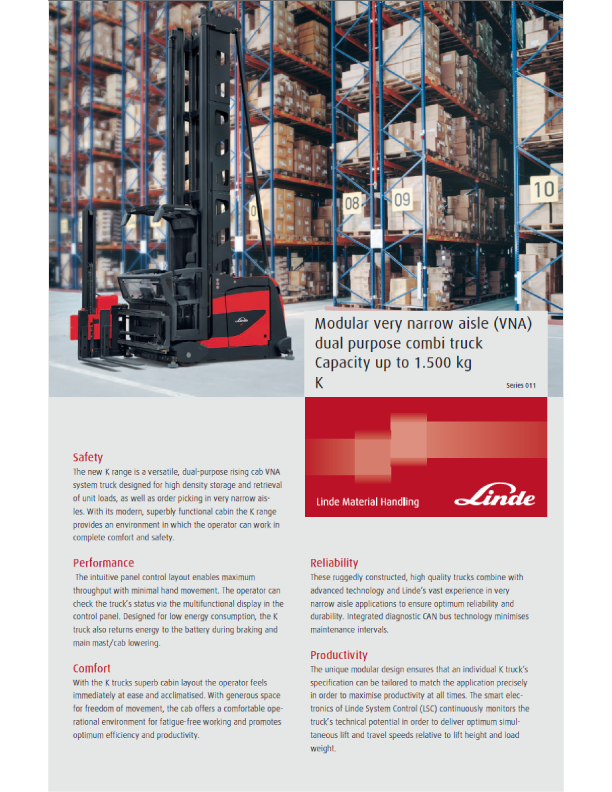 Linde R/size Cf Linde K Series Spec Sheet – lindemh